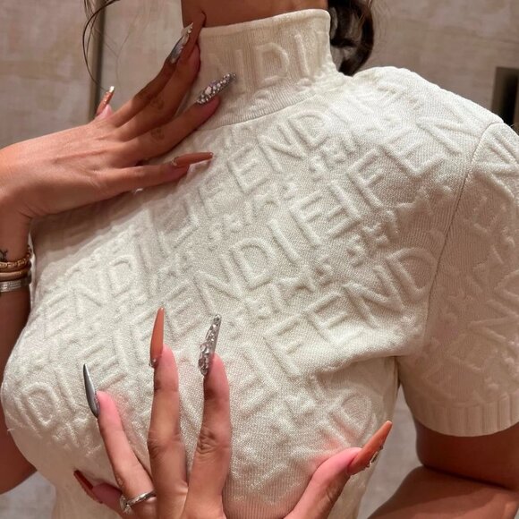 Fendi×Skims white logo embossed mini dress S size - Picture 3 of 13